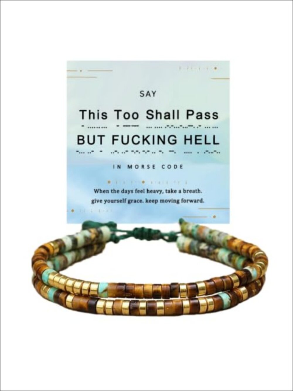 Morse Code Bracelet Natural Gemstone Adjustable Wrap Gift Box